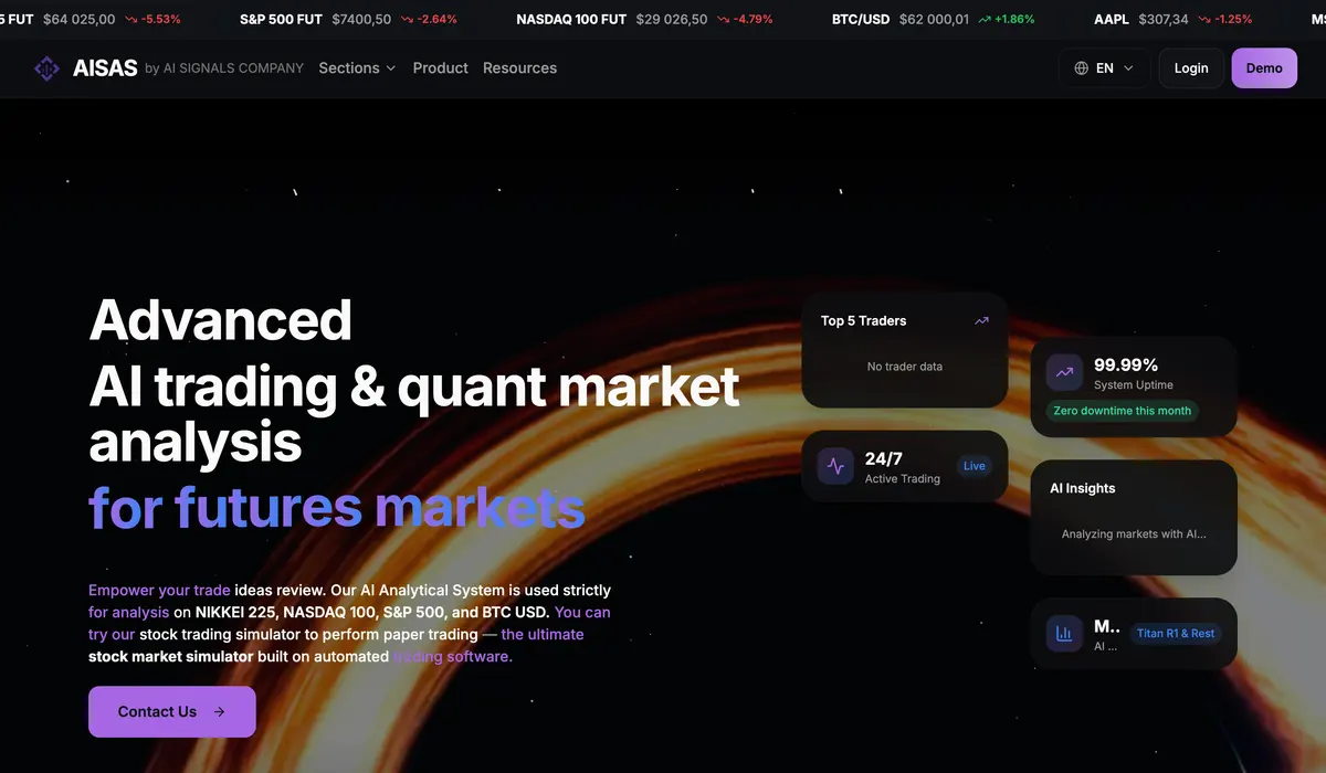 Pełna sekcja hero platformy tradingowej ASE-BOT — AI trading i analiza rynków